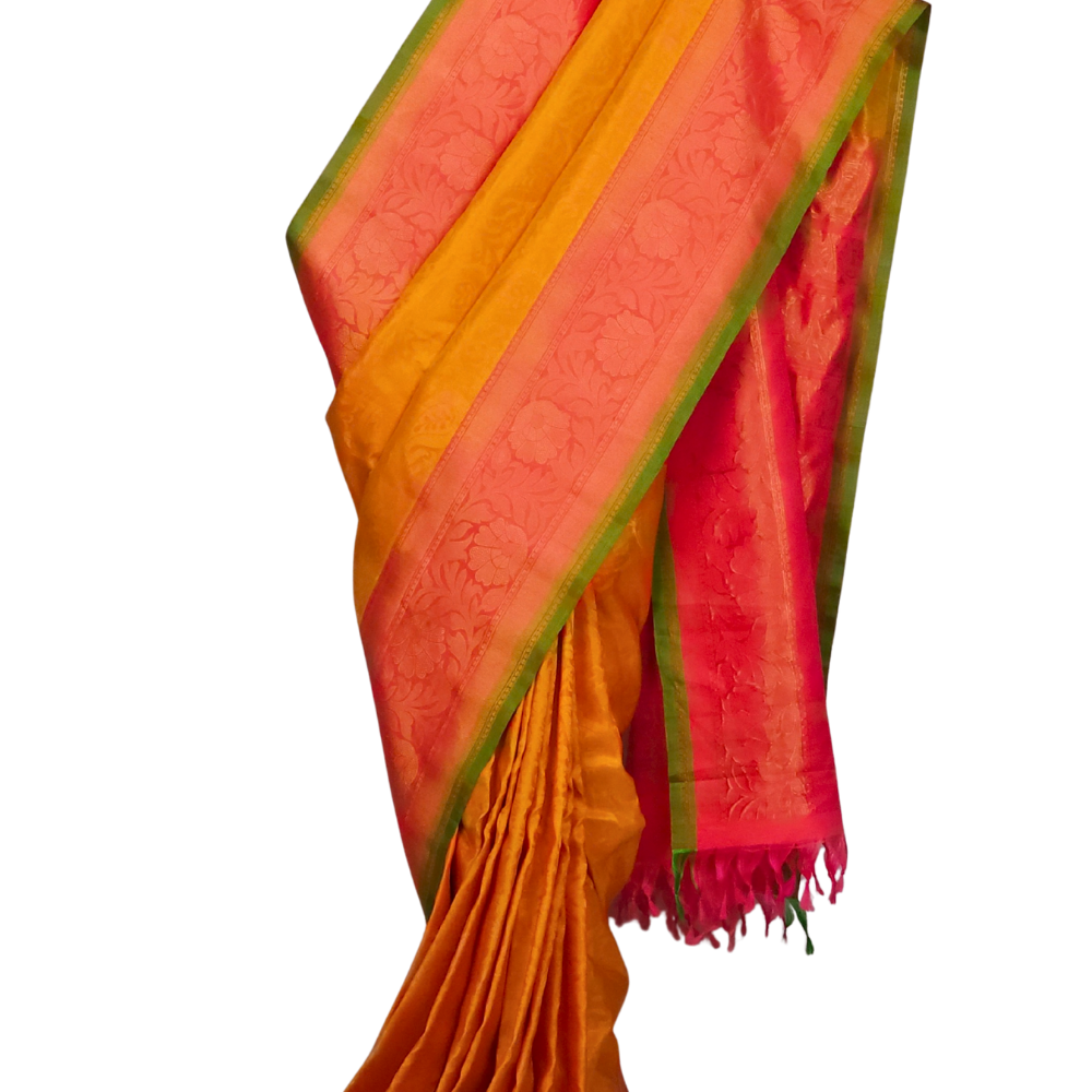Mango Yellow Gadwal Silk Saree with Brocade Pallu