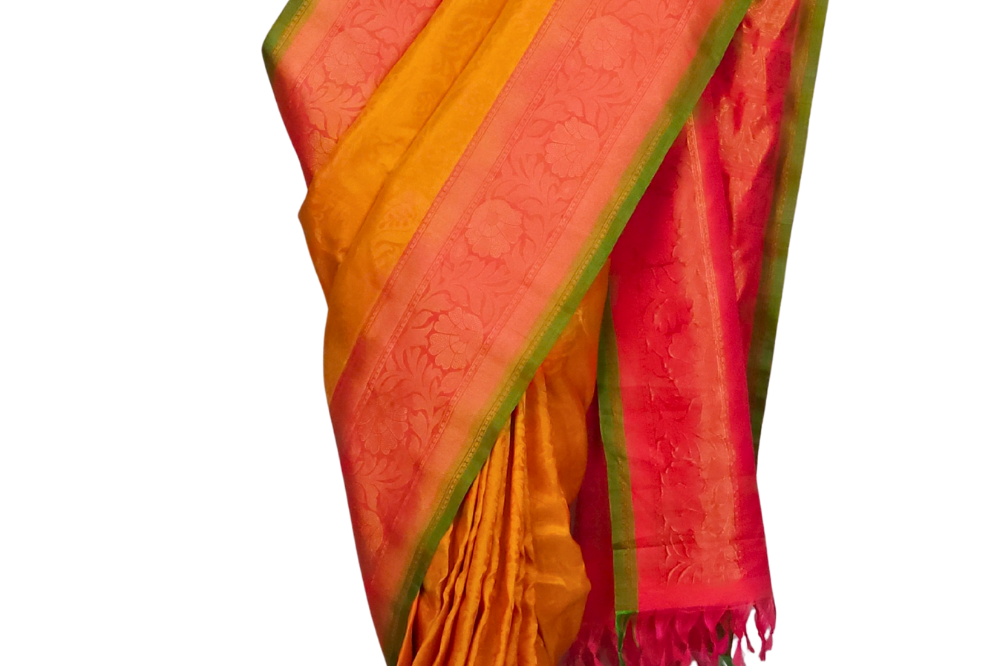 Mango Yellow Gadwal Silk Saree with Brocade Pallu