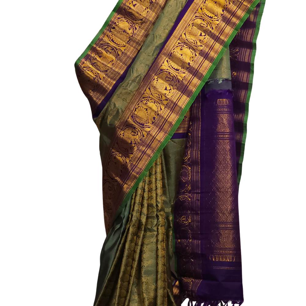 Mint Green Gadwal Silk Saree with Brocade Pallu
