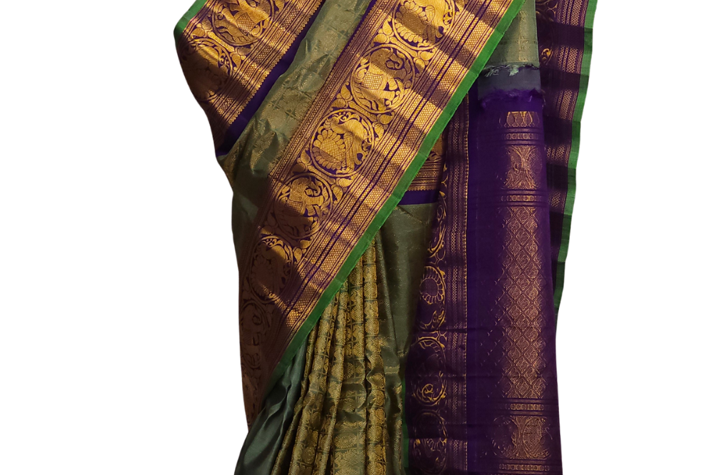 Mint Green Gadwal Silk Saree with Brocade Pallu
