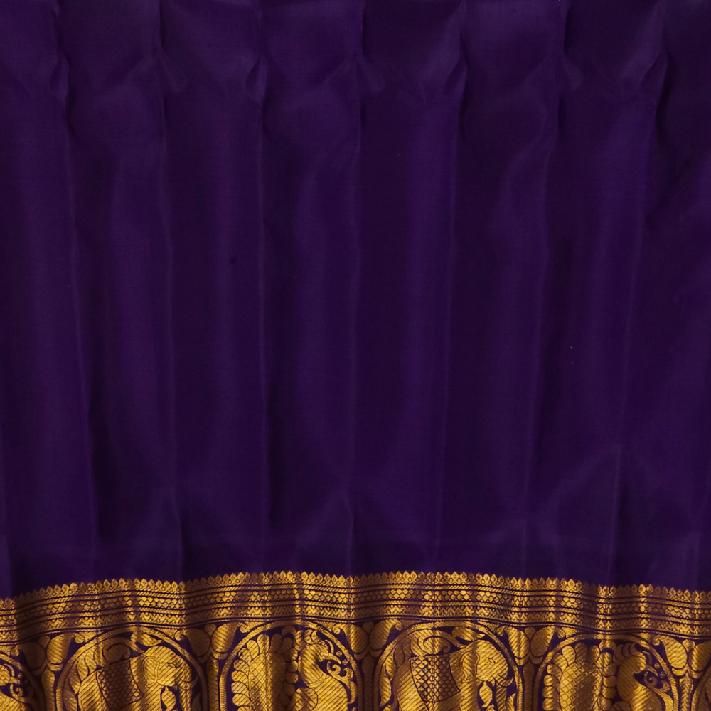 Mint Green Pure Handloom Gadwal Silk Saree with dark blue turning borders and rich zari brocade pallu

