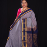 Ash and Navy Blue semi gadwal saree for wedding and festivals 