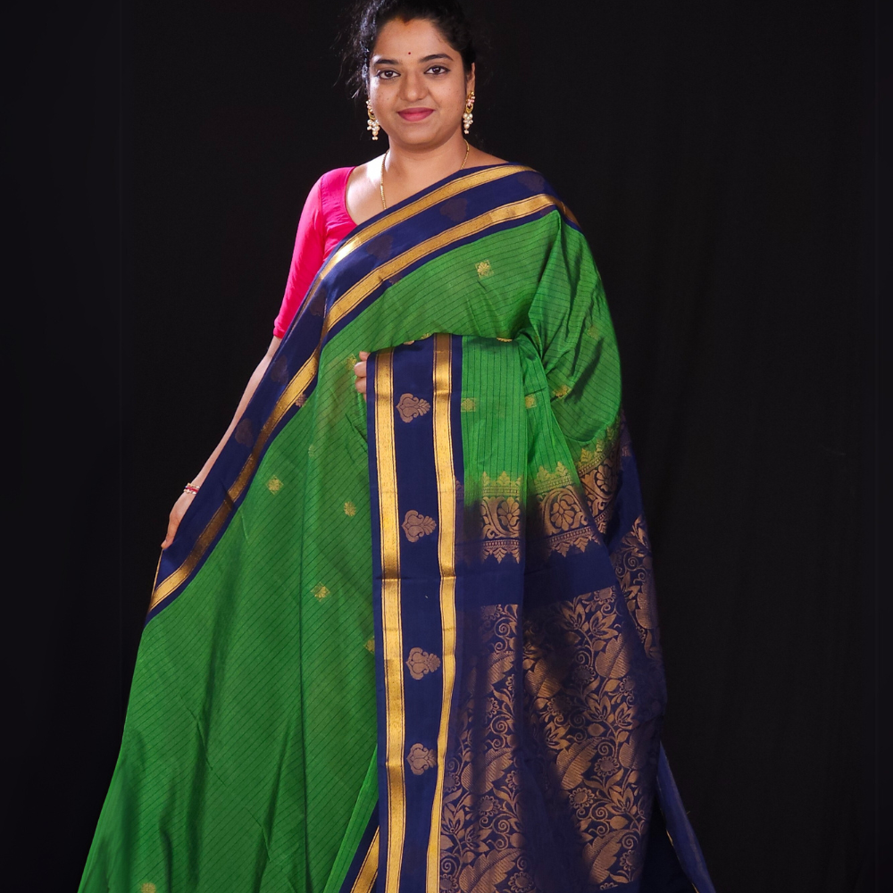 Green and navy blue semi gadwal saree for wedding and festivals 