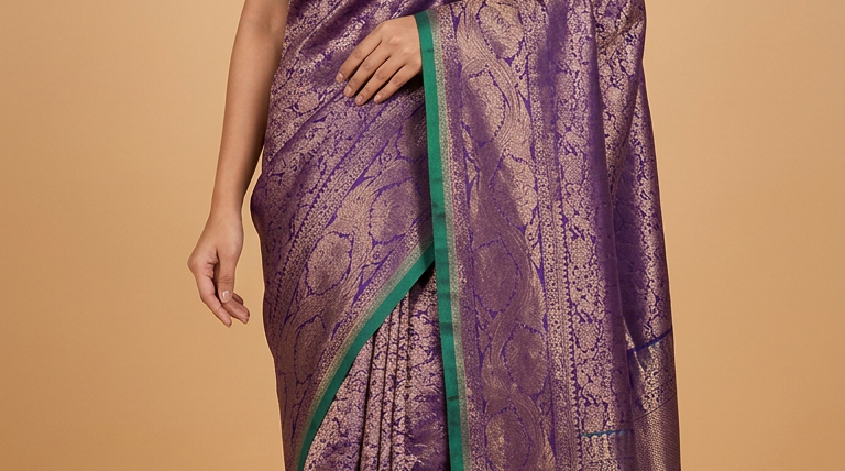 Navy Blue Gadwal Pure Silk Saree with Brocade Pallu