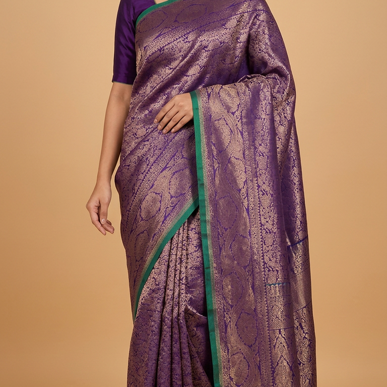 Navy Blue Gadwal Pure Silk Saree with Brocade Pallu