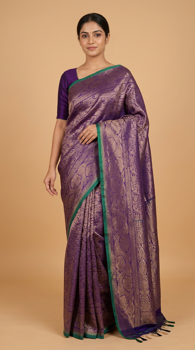 Navy Blue Gadwal Pure Silk Saree with Brocade Pallu