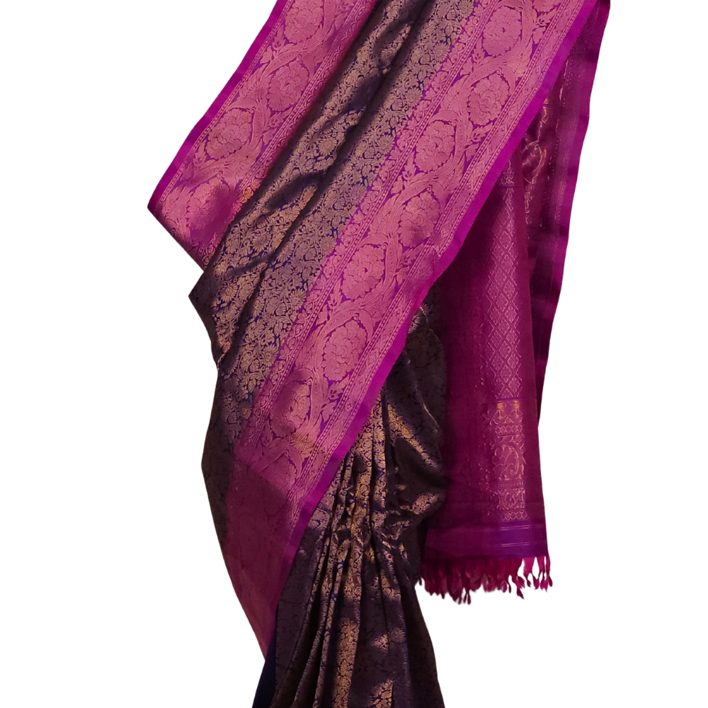 Navy Blue Gadwal Silk Saree with Brocade Pallu 