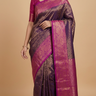 Navy Blue Gadwal Silk Saree with Purple Border
