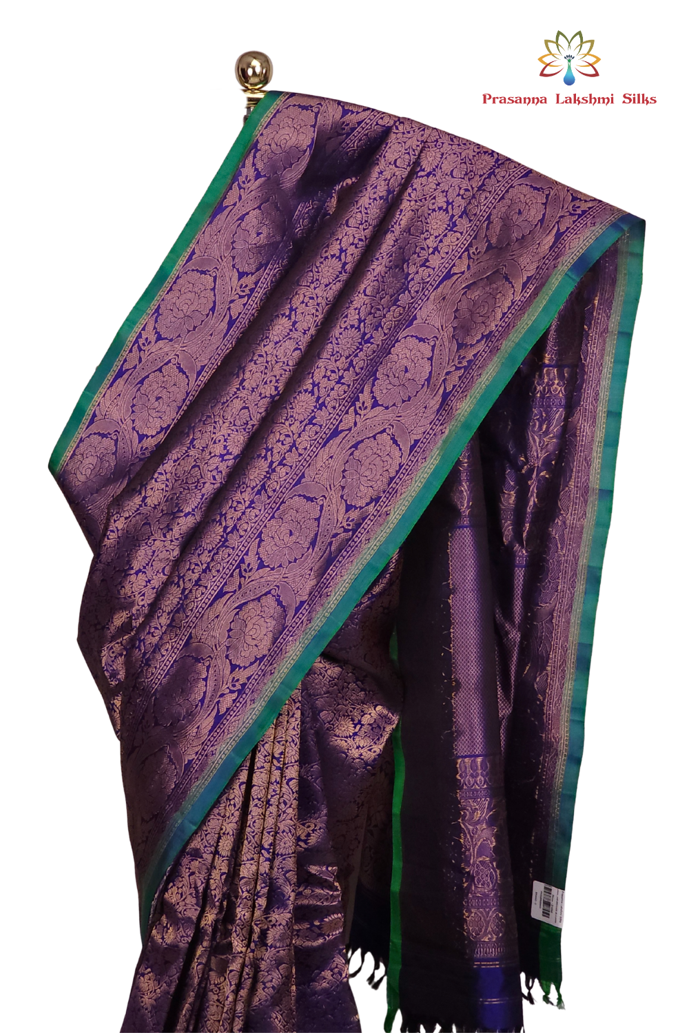 Navy Blue Pure Handloom Gadwal Silk Saree with navy turning borders and rich zari brocade pallu

