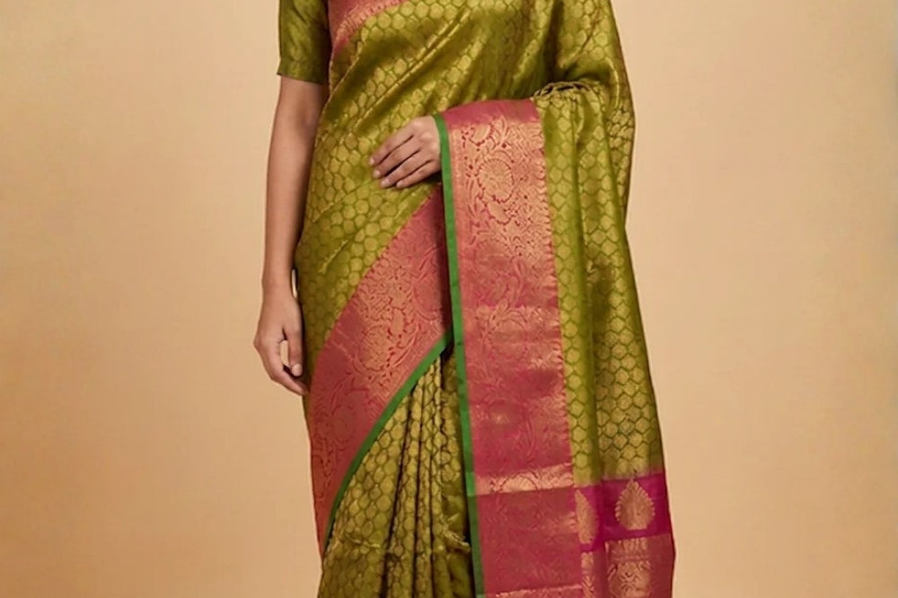 Olive Green Gadwal Silk Saree with Brocade Pallu