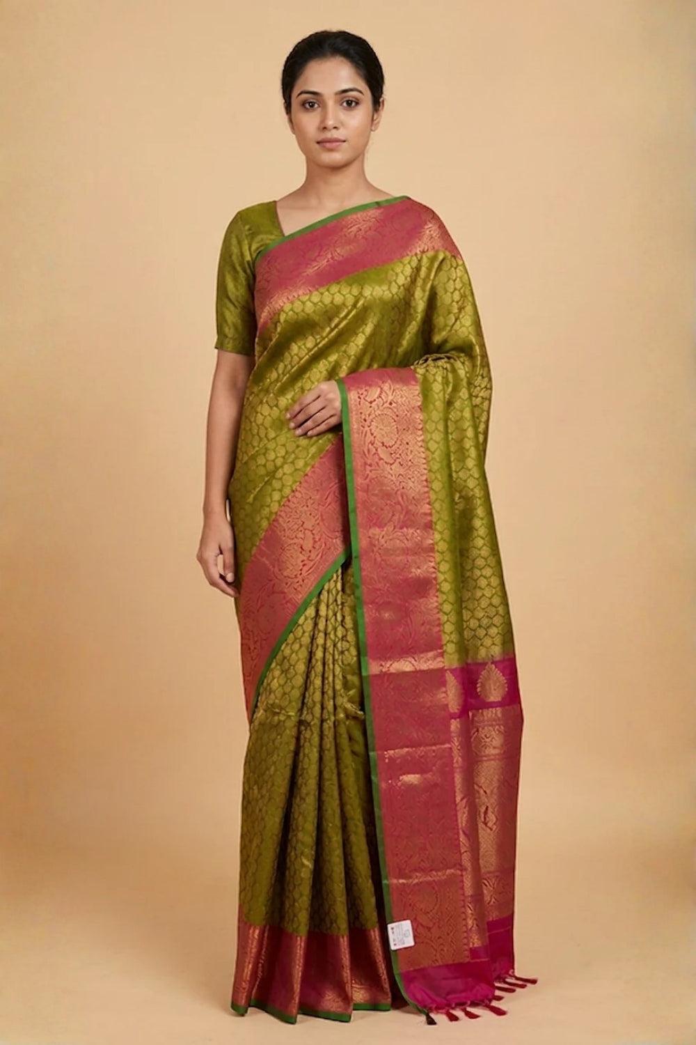 Olive Green Gadwal Silk Saree with Brocade Pallu