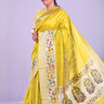 Lime Green"Banarasi Tussar Georgette saree with floral borders."