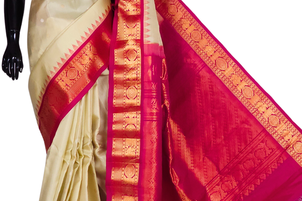 Dark Cream Gadwal Silk Sarees