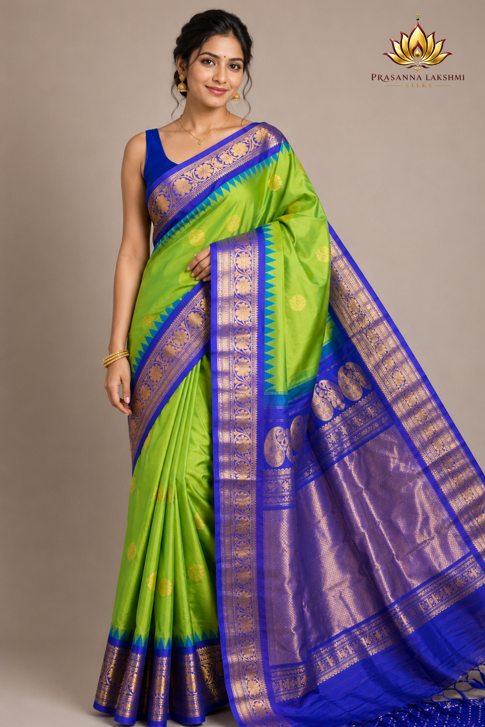 Handloom Gadwal pure silk saree with zari woven motifs
