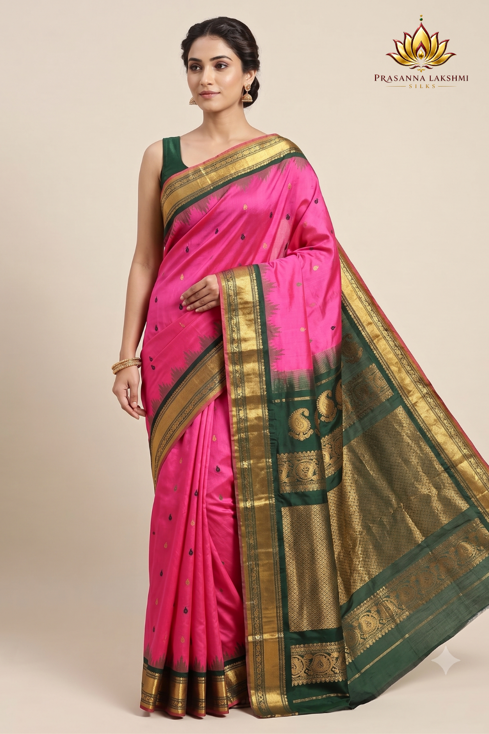 Handloom Gadwal pure silk saree with zari woven motifs
