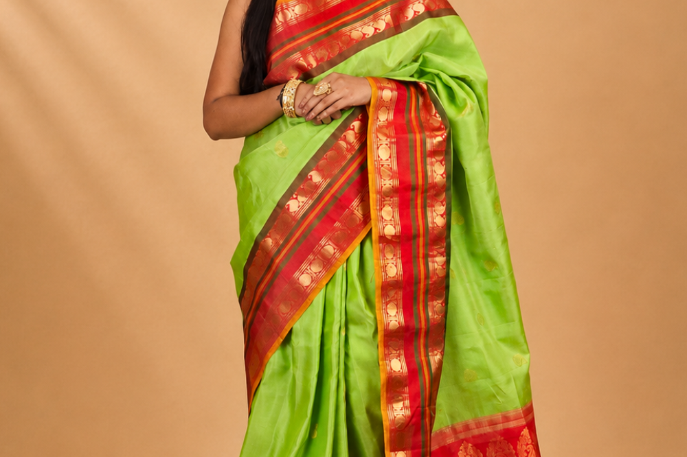 Handloom Gadwal pure silk saree with zari woven motifs
