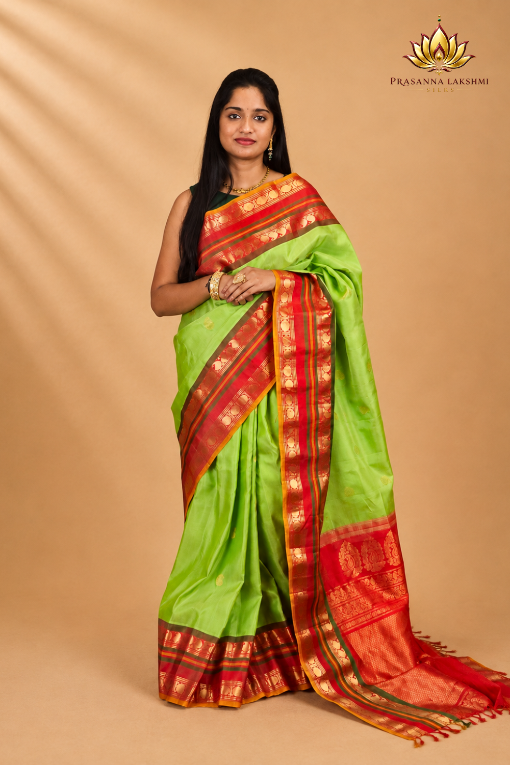 Handloom Gadwal pure silk saree with zari woven motifs
