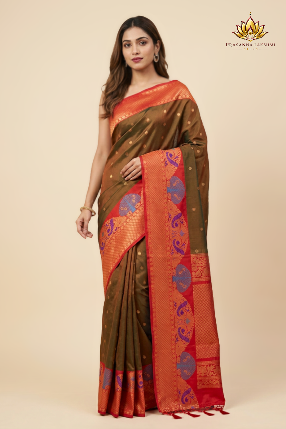 Elegant traditional Gadwal Silk Saree with rich zari weaving, meenakari border detailing, brocade pallu, perfect for weddings and festive occasions.