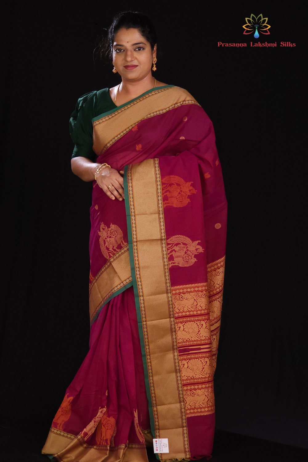 Majenta and Green Kanjeevaram Cotton Saree