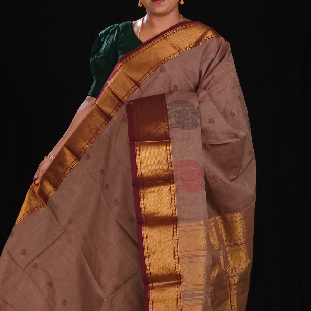 Light Mauve and Maroon kanjeevaram cotton Saree