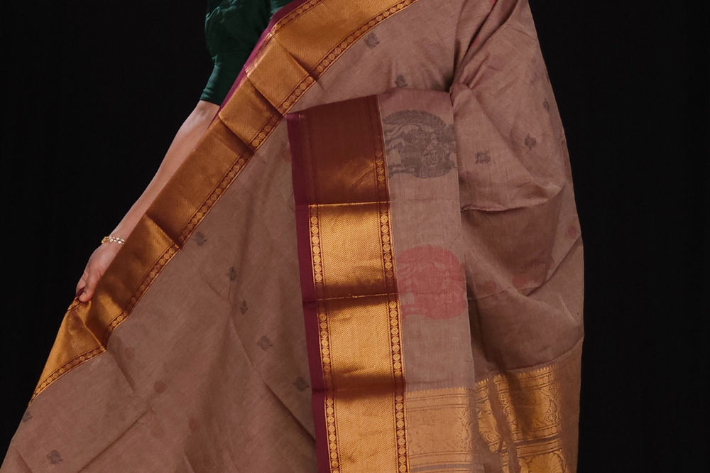 Light Mauve and Maroon kanjeevaram cotton Saree