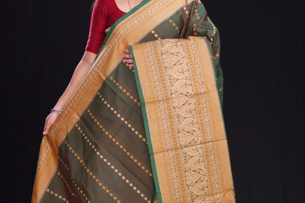 Mehendhi Green kanjeevaram cotton Saree