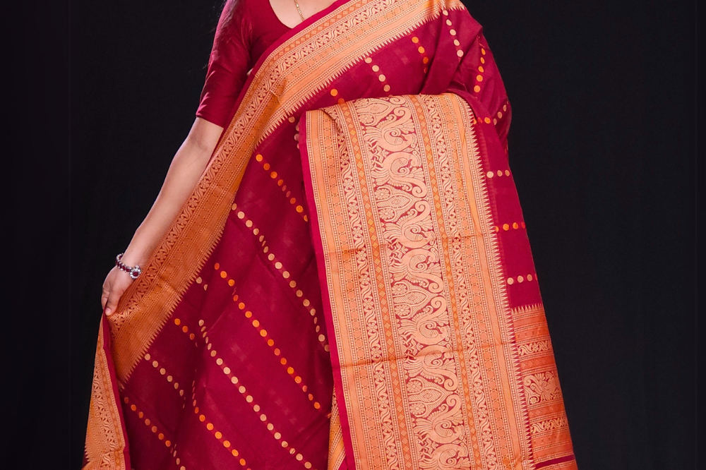 Maroon Kanjeevaram Cotton Saree