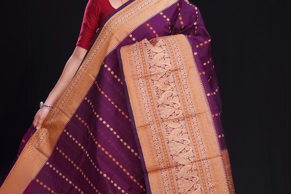 Deep Purple kanjeevaram cotton Saree