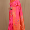 Pure handloom Gadwal silk saree with all-over zari motifs and intricate turning borders
