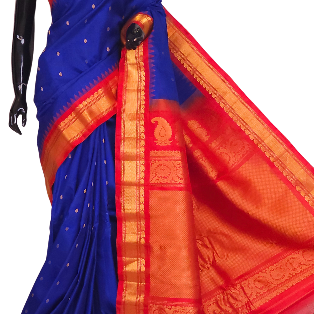 Handwoven Gadwal silk saree with contrast border and pallu