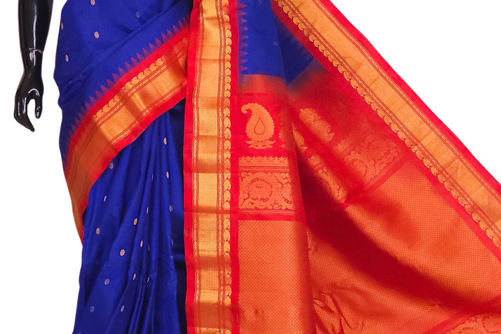 Handwoven Gadwal silk saree with contrast border and pallu