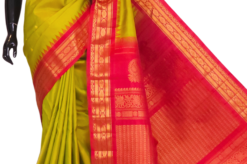 Lime Green Gadwal Silk Saree