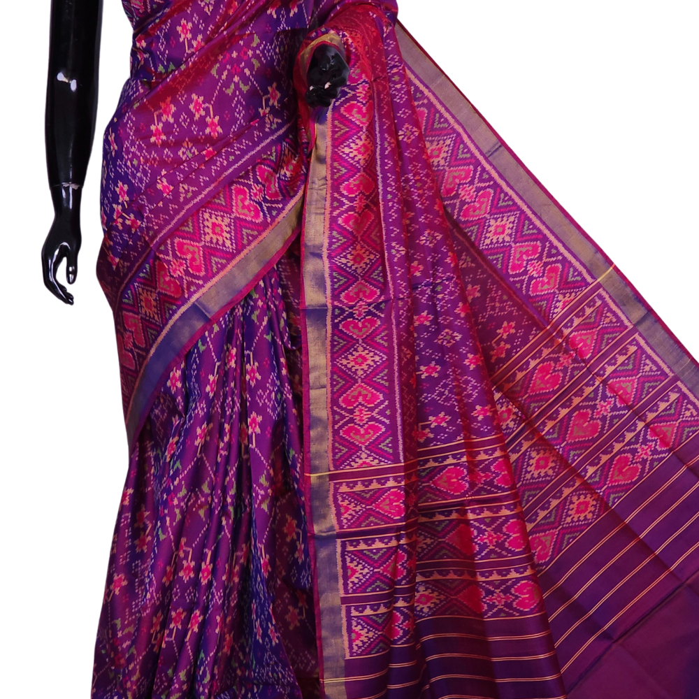 Dual shade of Ink blue and Red Patola Silk Saree