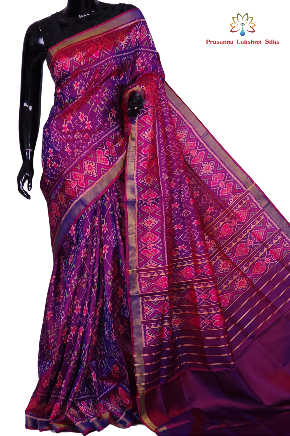 Dual shade of Ink blue and Red Patola Silk Saree