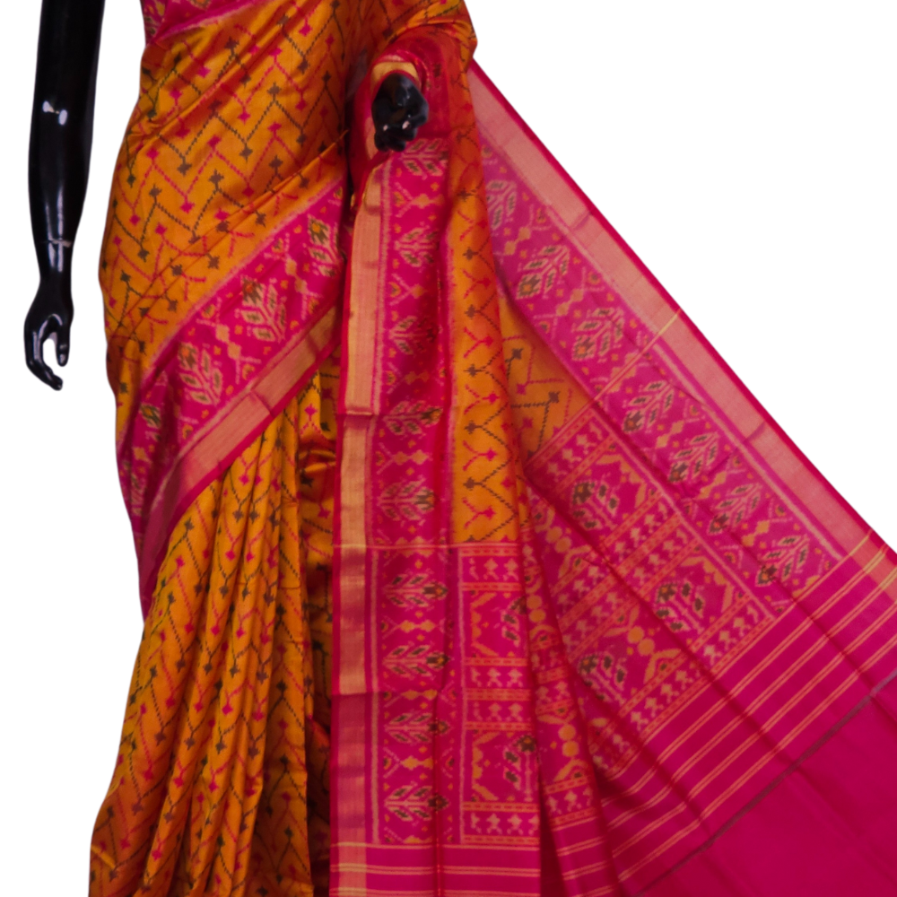 Yellow and Pink Patola Silk Saree