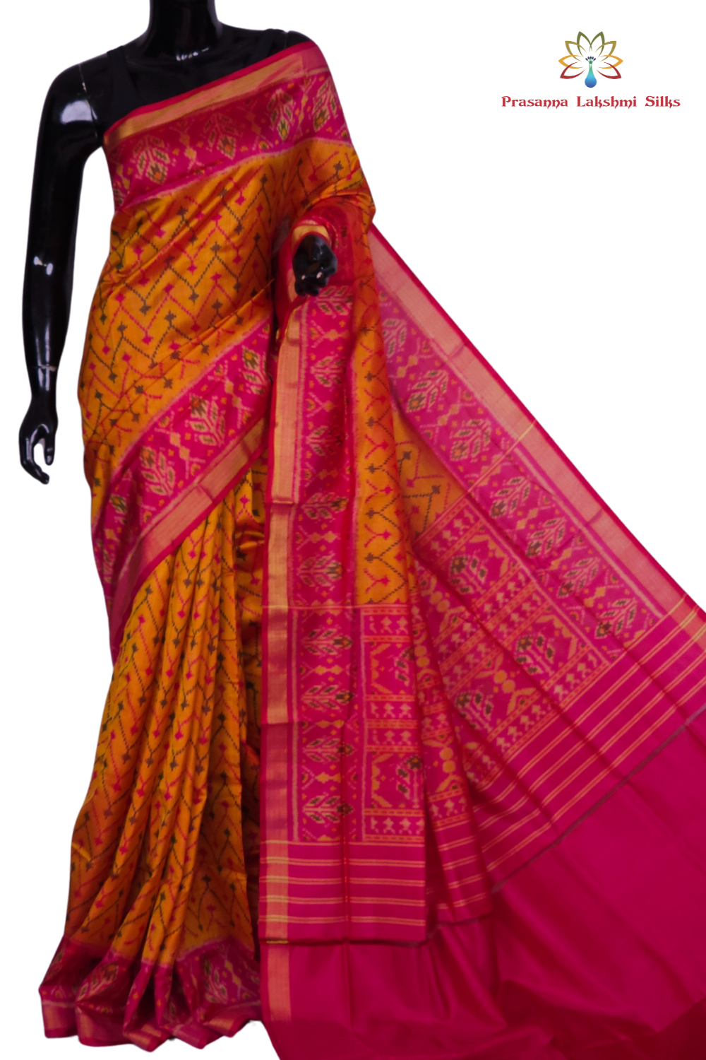Yellow and Pink Patola Silk Saree