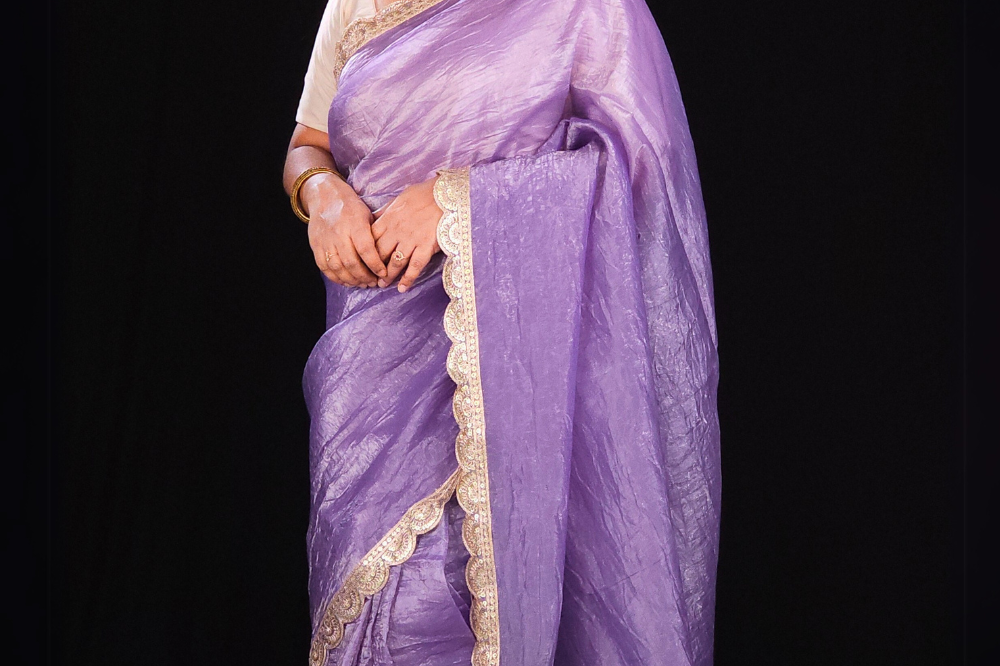 lavender Tissue silk saree with digital printed pallu