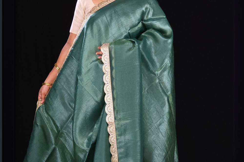 mint green crush tissue saree for parties and small ocassions 