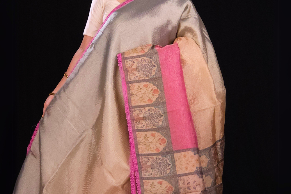 multicolour Tissue silk saree with digital printed pallu