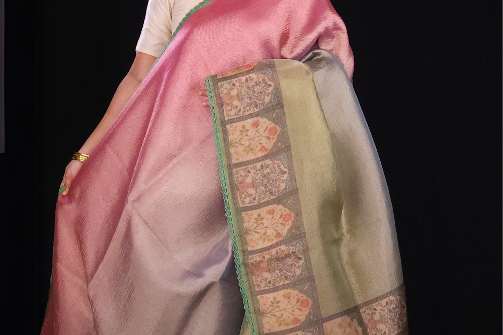 multicolour Tissue silk saree with digital printed pallu