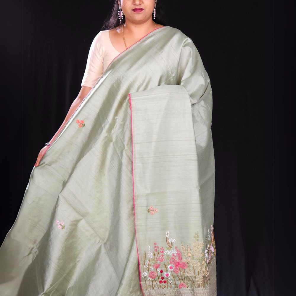 Mint green Designer semi tussar saree for party wear"