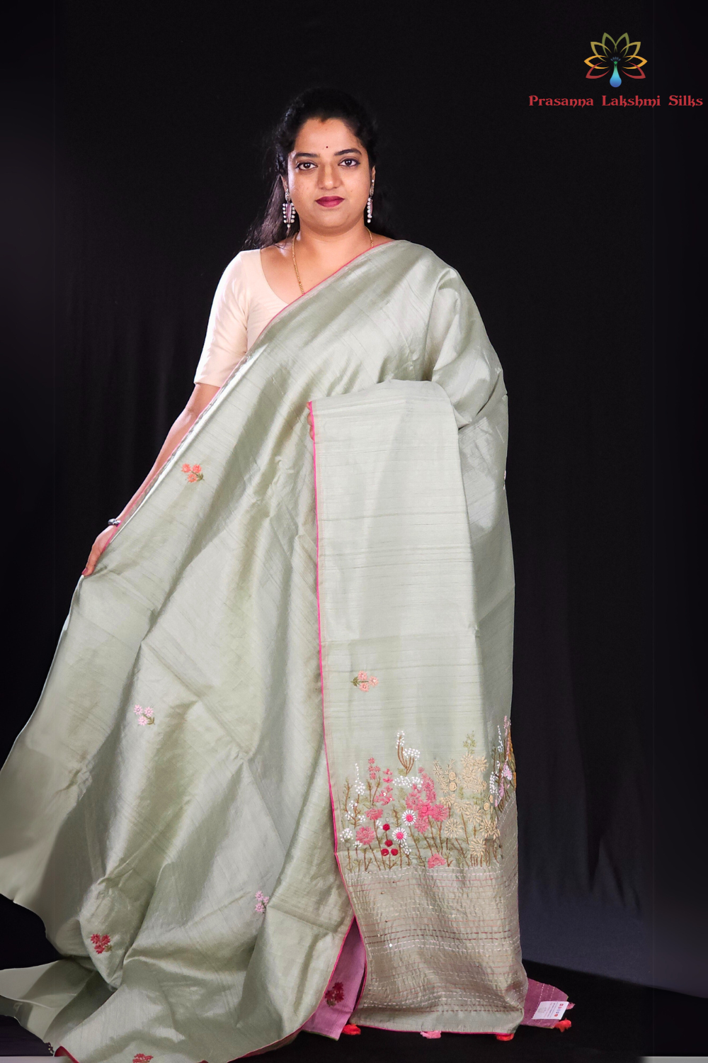 Mint green Designer semi tussar saree for party wear"