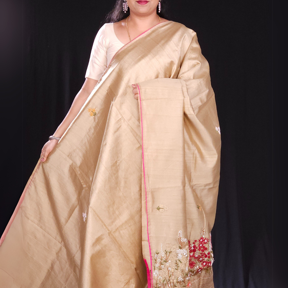 Beige Designer semi tussar saree for party wear