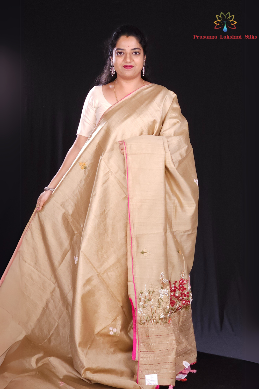 Beige Designer semi tussar saree for party wear