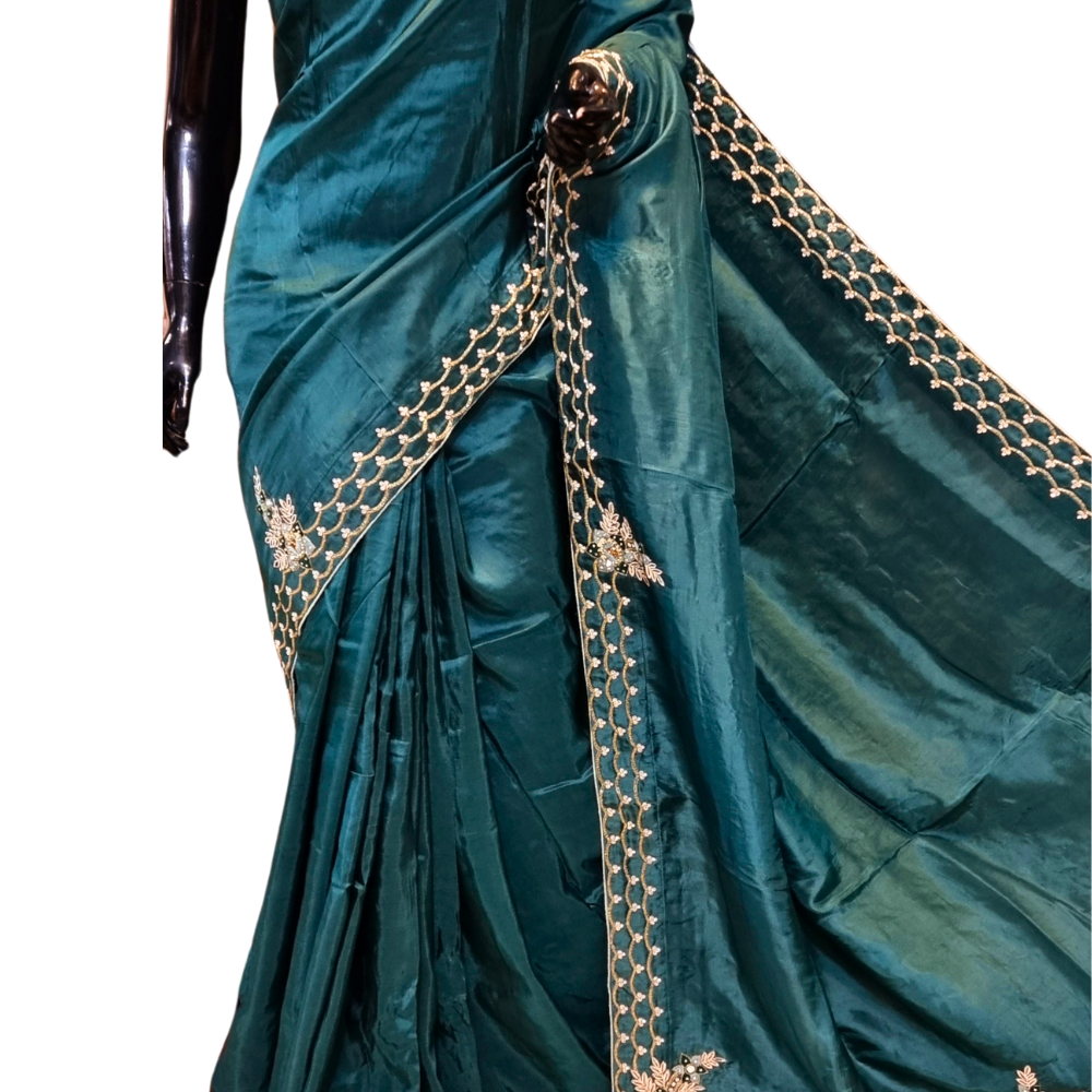 Dark Rama Color Dark Rama Green Crepe silk Saree – Prasannalakshmisilks