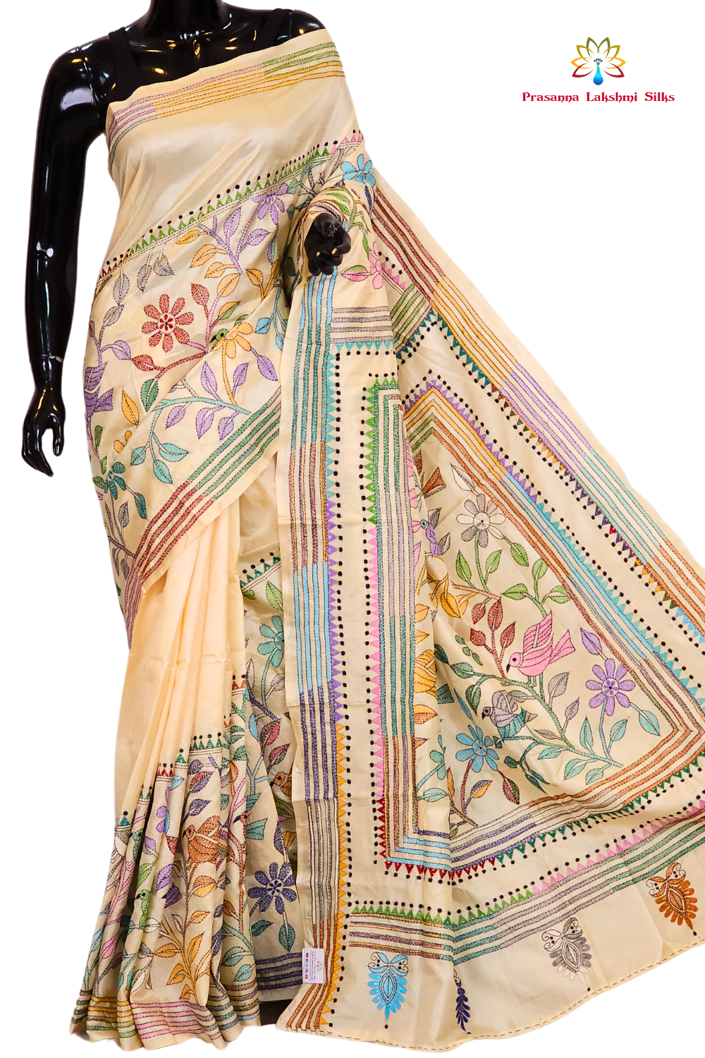 Handcrafted Kantha stitch saree