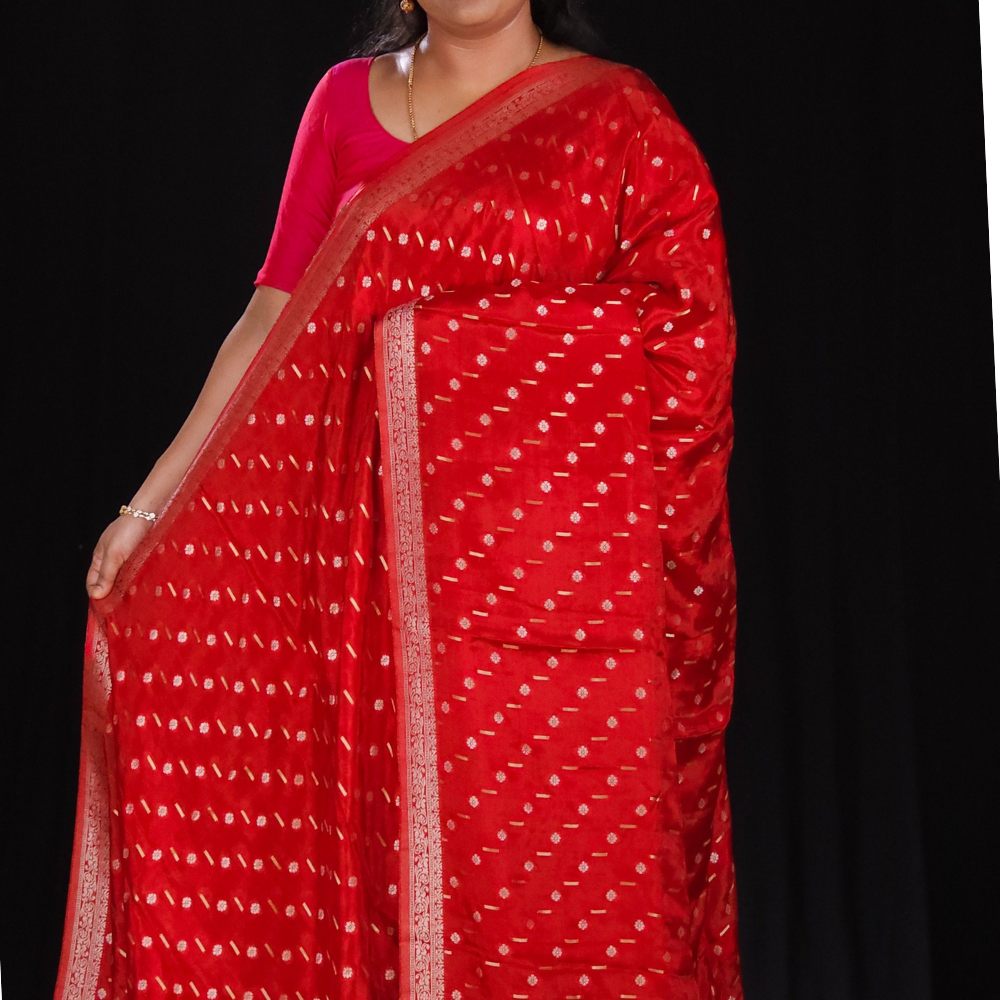 Maroon Red Banarasi jal Saree