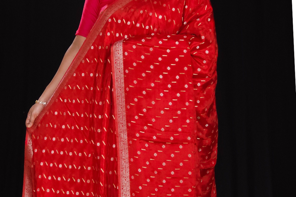 Maroon Red Banarasi jal Saree