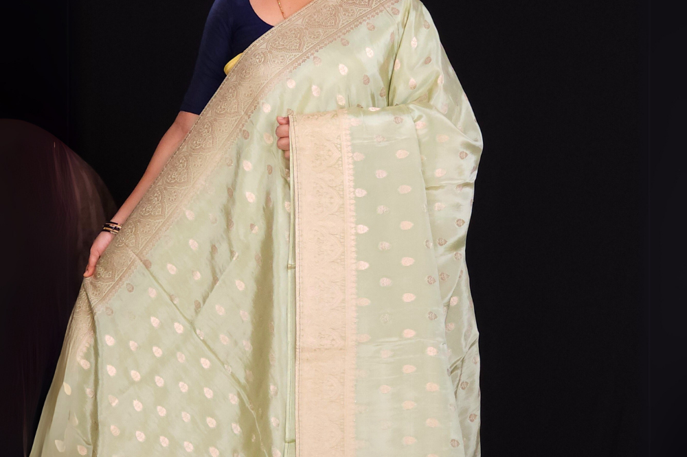 pista green Designer georgette saree for weddings and parties