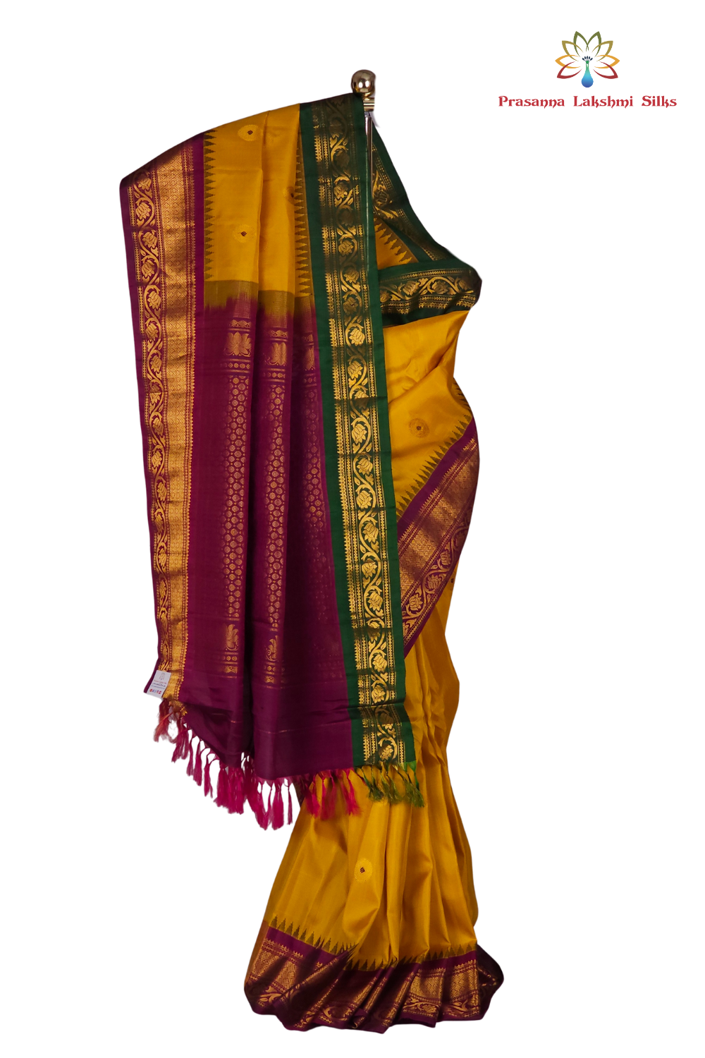 Pure Gadwal Silk Saree – Gold Yellow & Purple
